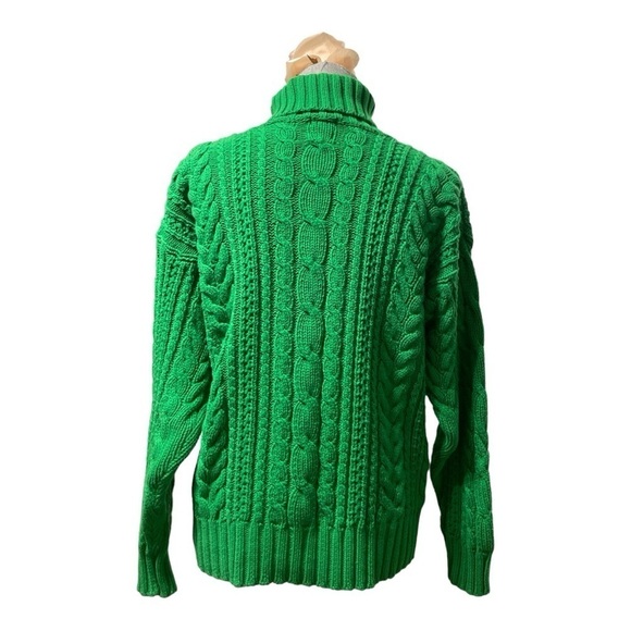Vintage GAP Green Cable Knit Turtleneck Sweater Medium 100% Cotton Chunky Knit - Picture 5 of 12